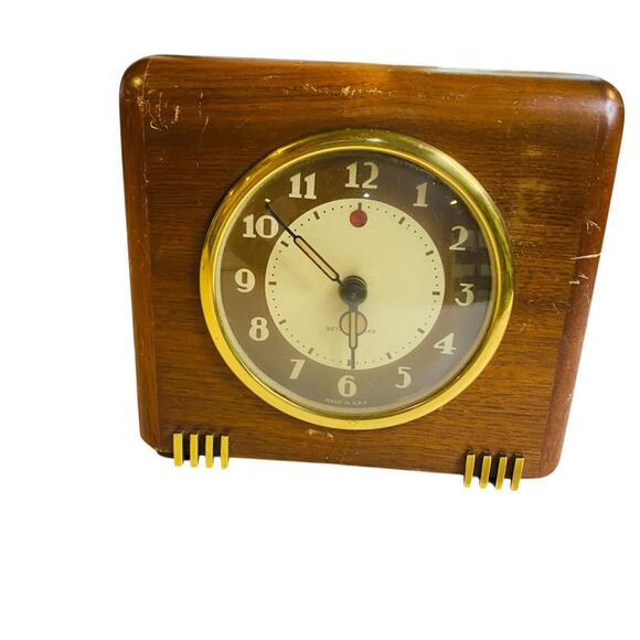 Seth Thomas Midcentury Wood Desk Clock Model ECHO-3E Electric - Picture 2 of 9
